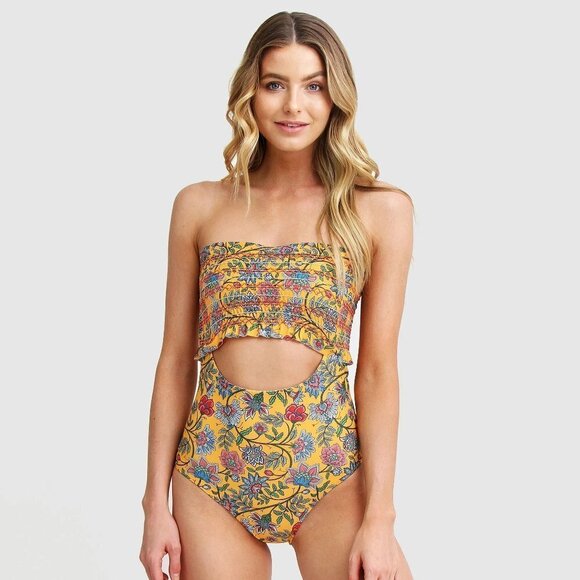 NWT Mosmann mustard floral rib one piece swimsuit, XS - Picture 4 of 7